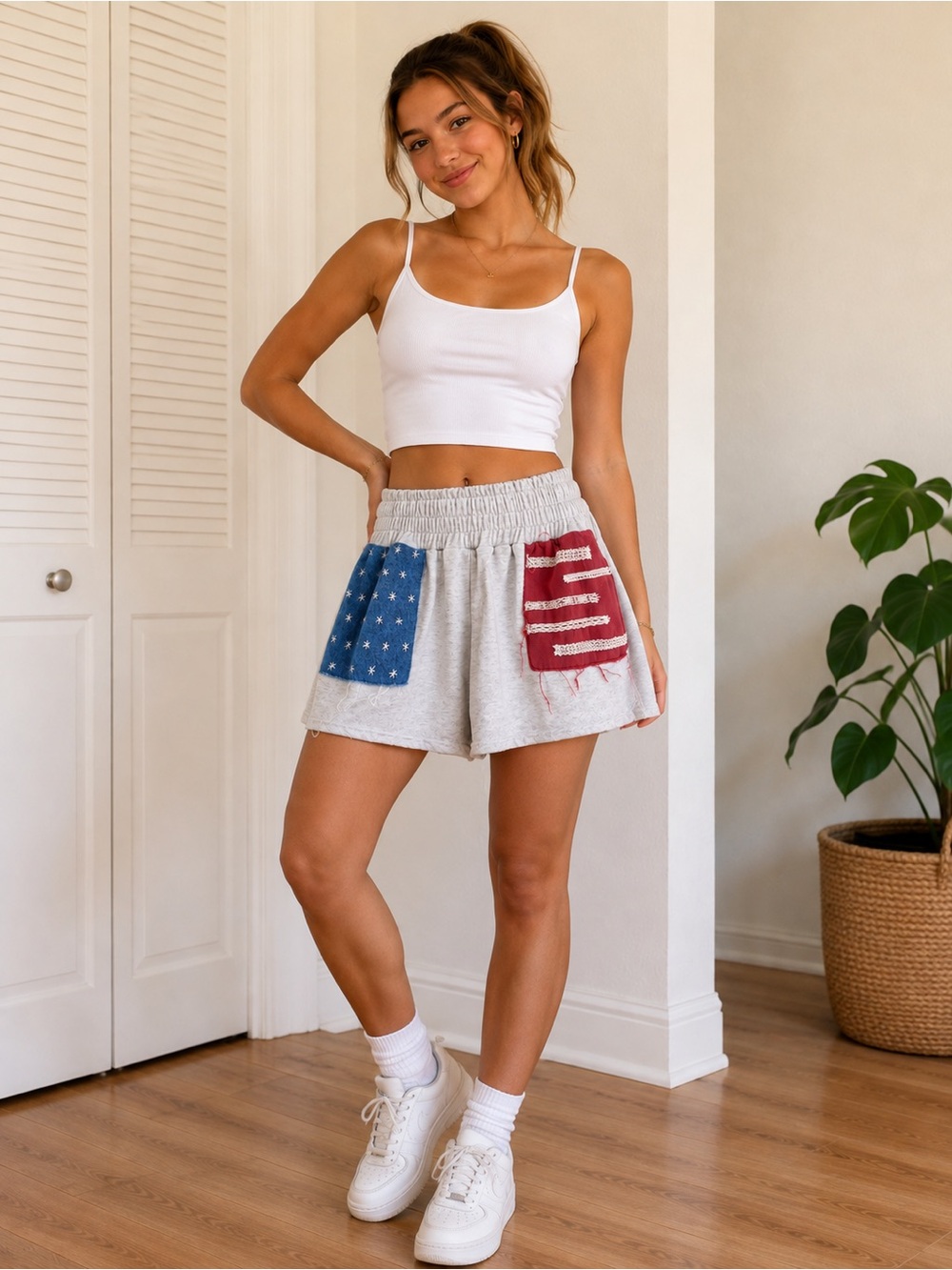 Fantastic Fawn Patchwork Americana Sweatshirt Shorts Size Small
